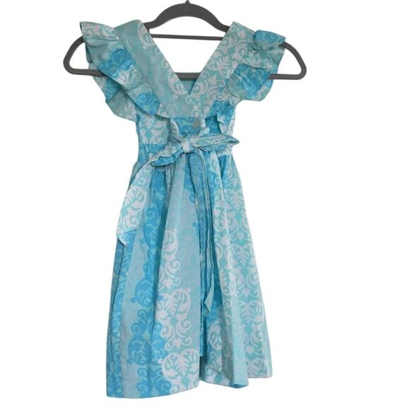 Eleanor Rose Girl's Size 6-7 Blue White Swirl Velma 530 Ruffle Sleeve Sundress - Picture 4 of 5